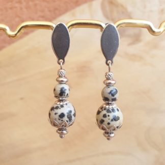 Boucles d'oreilles en jaspe dalmatien pierres naturelles lithothérapie bijoux artisanaux