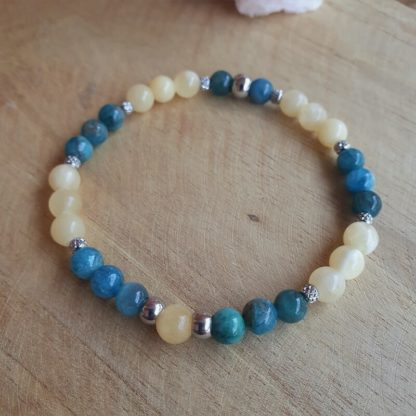 Bracelet en apatite bleue et calcite jaune bijoux pierres naturelles lithothérapie minéraux