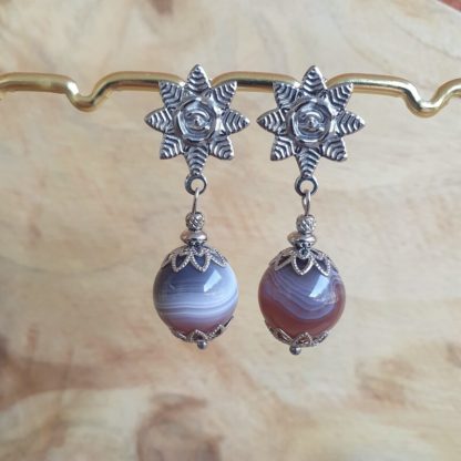 Boucles d'oreilles en agate du Botswana bijoux en pierres naturelles made in france lithothérapie
