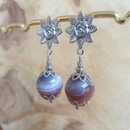 Boucles d'oreilles en agate du Botswana bijoux en pierres naturelles made in france lithothérapie