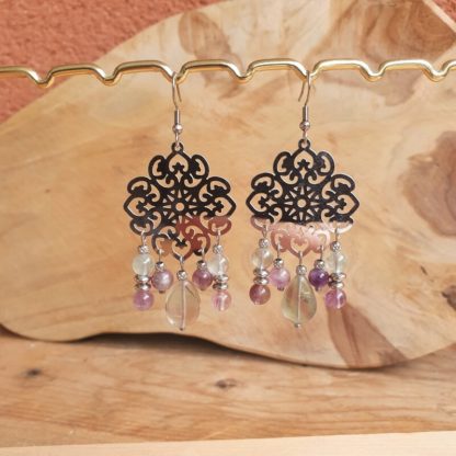 boucles d'oreilles en fluorite lithothérapie pierres naturelles bijoux