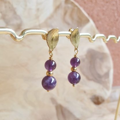 Boucles d'oreilles en améthyste bijoux lithothérapie pierres naturelles