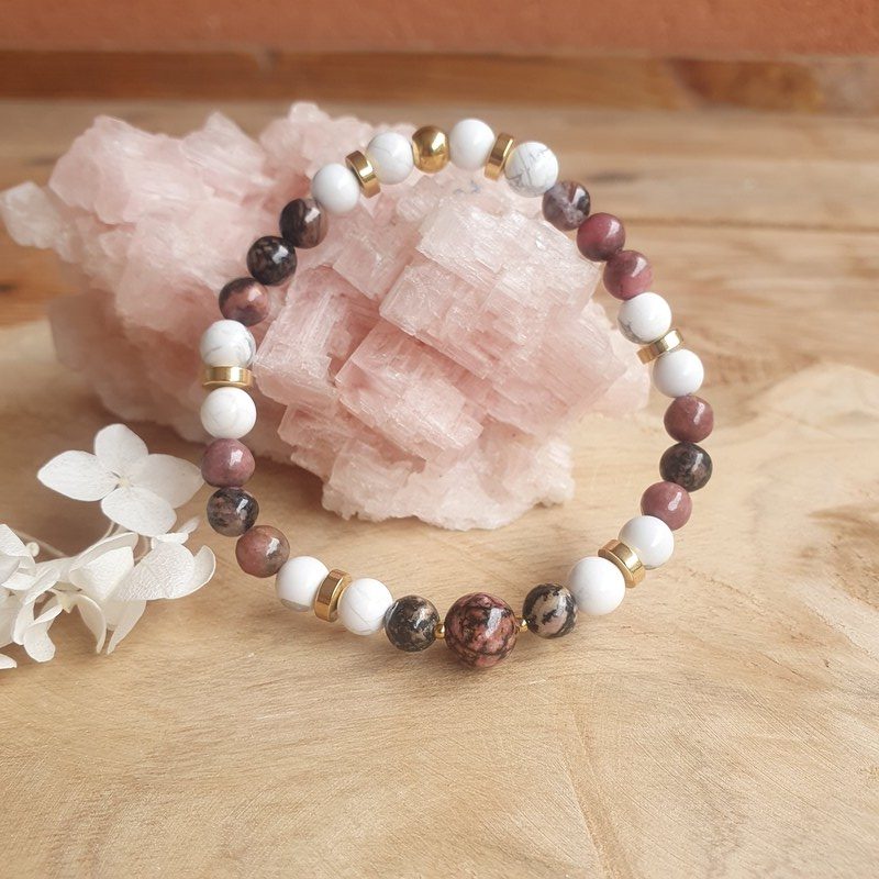 Bracelet en rhodonite et howlite bijoux pierres naturelles lithothérapie