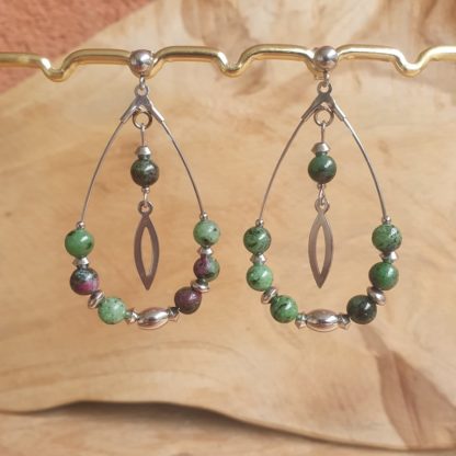 Boucles d'oreilles en zoisite à rubis bijoux pierres naturelles lithothérapie
