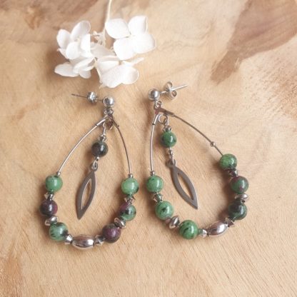 Boucles d'oreilles en zoisite à rubis bijoux pierres naturelles lithothérapie
