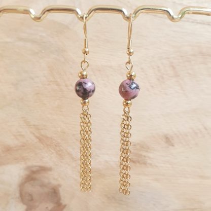 Boucles d'oreilles en rhodonite bijoux lithothérapie pierres naturelles