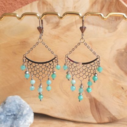 Boucles d'oreilles en amazonite bijoux pierres naturelles lithothérapie
