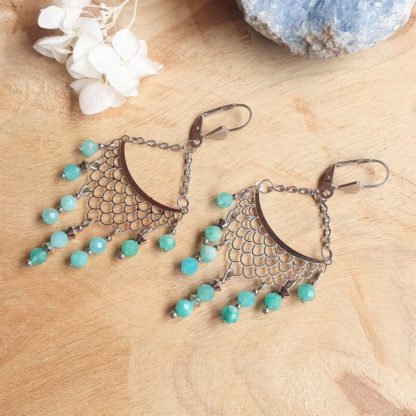 Boucles d'oreilles en amazonite bijoux pierres naturelles lithothérapie