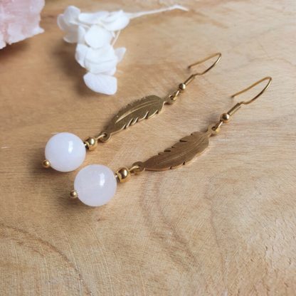 Boucles d'oreilles en jade blanc bijoux pierres naturelles lithothérapie