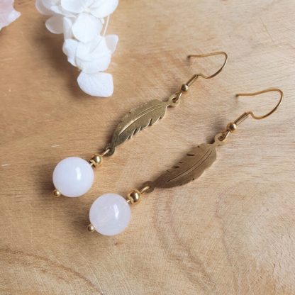 Boucles d'oreilles en jade blanc bijoux pierres naturelles lithothérapie