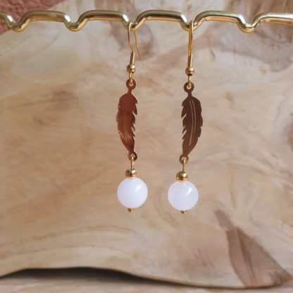 Boucles d'oreilles en jade blanc bijoux pierres naturelles lithothérapie