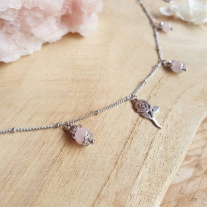 Chaîne de cheville en quartz rose bijoux pierres naturelles lithothérapie