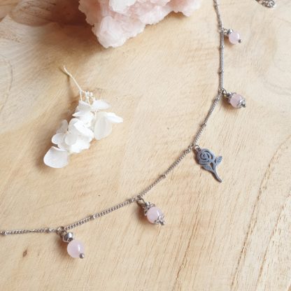 Chaîne de cheville en quartz rose bijoux pierres naturelles lithothérapie