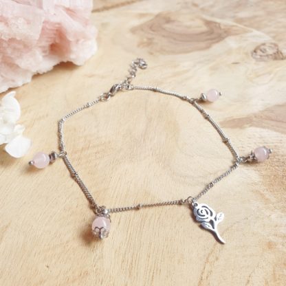 Chaîne de cheville en quartz rose bijoux pierres naturelles lithothérapie