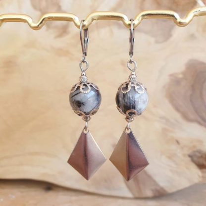 Boucles d'oreilles en quartz tourmaline bijoux pierres naturelles lithothérapie