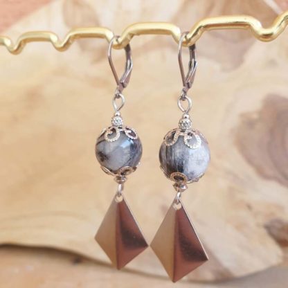 Boucles d'oreilles en quartz tourmaline bijoux pierres naturelles lithothérapie