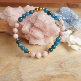 Bracelet en apatite bleue et opale rose bijoux pierres naturelles lithothérapie