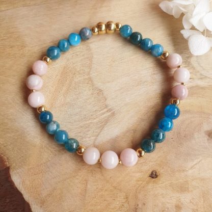 Bracelet en apatite bleue et opale rose bijoux pierres naturelles lithothérapie