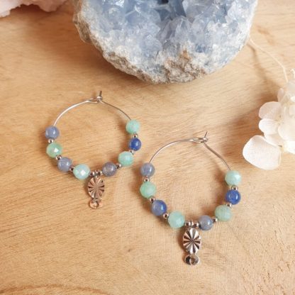 Boucles d'oreilles en amazonite et aventurine bleue bijoux pierres naturelles lithothérapie