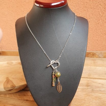 Collier en épidote-unakite bijoux en pierres naturelles lithothérapie