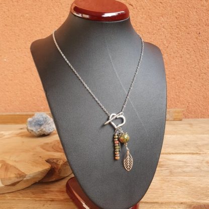 Collier en épidote-unakite bijoux en pierres naturelles lithothérapie