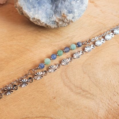 Bracelet en amazonite et aventurine bleue bijoux pierres naturelles lithothérapie