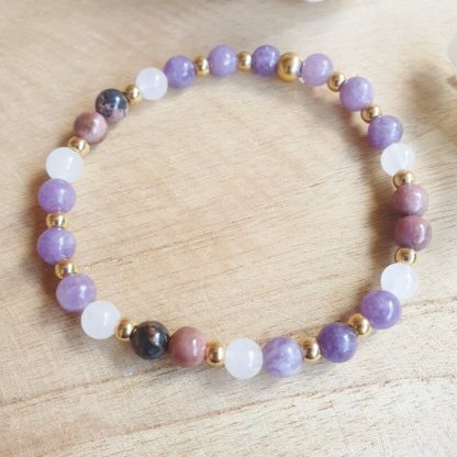 Bracelet en lépidolite, rhodonite et jade blanc bijoux pierres naturelles lithothérapie