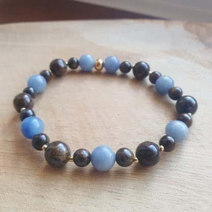 Bracelet en aventurine bleue et bronzite bijoux pierres naturelles lithothérapie