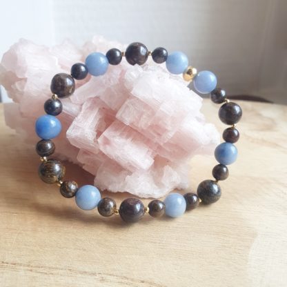 Bracelet en aventurine bleue et bronzite bijoux pierres naturelles lithothérapie