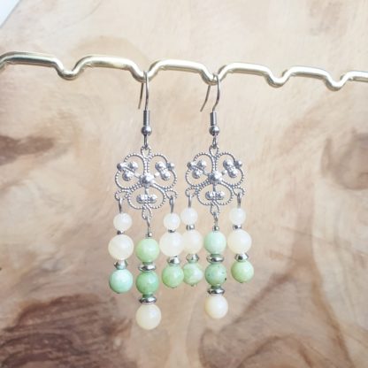 Boucles d'oreilles en chrysoprase et calcite jaune bijoux pierres naturelles lithothérapie