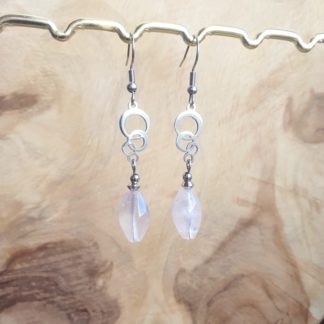 Boucles d'oreilles en quartz rose bijoux pierres naturelles lithothérapie bijoux artisanaux fabriqué en france