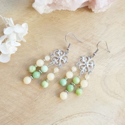 Boucles d'oreilles en chrysoprase et calcite jaune bijoux pierres naturelles lithothérapie