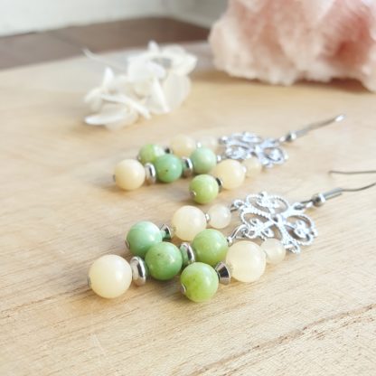Boucles d'oreilles en chrysoprase et calcite jaune bijoux pierres naturelles lithothérapie