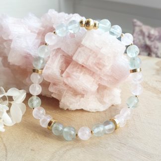 Bracelet en quartz rose et fluorite bijoux pierres naturelles lithothérapie bijoux artisanaux fabriqué en france