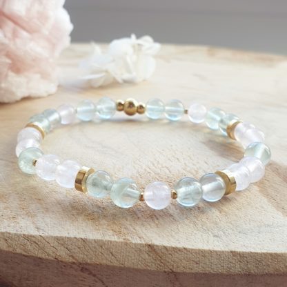 Bracelet en quartz rose et fluorite bijoux pierres naturelles lithothérapie bijoux artisanaux fabriqué en france