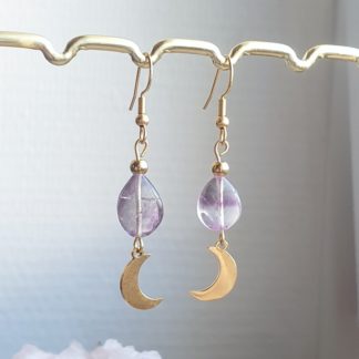 Boucles d'oreilles en fluorite violette bijoux pierres naturelles lithothérapie minéraux