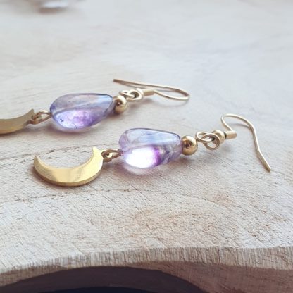 Boucles d'oreilles en fluorite violette bijoux pierres naturelles lithothérapie minéraux