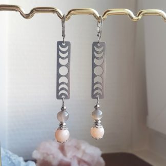 Boucles d'oreilles en pierre de lune bijoux pierres naturelles lithothérapie artisanat