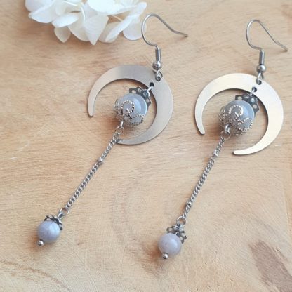 Boucles d'oreilles en pierre de lune bijoux pierres naturelles lithothérapie minéraux