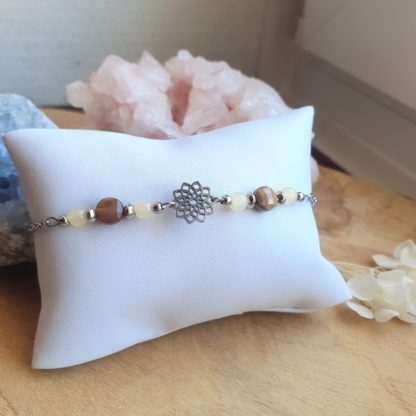 Bracelet en calcite jaune bois fossilisé bijoux pierres naturelles lithothérapie minéraux