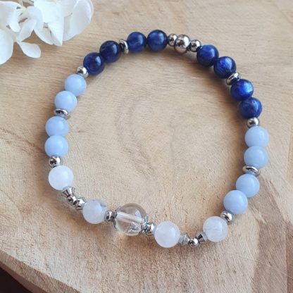 Bracelet en cyanite, angelite jade blanc bijoux pierres naturelles lithothérapie minéraux