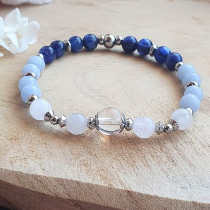 Bracelet en cyanite, angelite jade blanc bijoux pierres naturelles lithothérapie minéraux