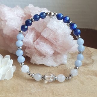 Bracelet en cyanite, angelite jade blanc bijoux pierres naturelles lithothérapie minéraux