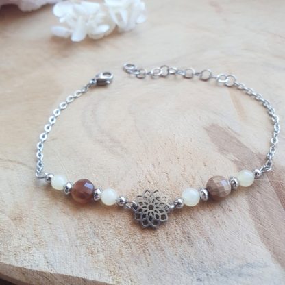 Bracelet en calcite jaune bois fossilisé bijoux pierres naturelles lithothérapie minéraux