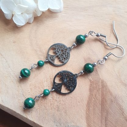 Boucles d'oreilles en malachite bijoux en pierres naturelles lithothérapie minéraux