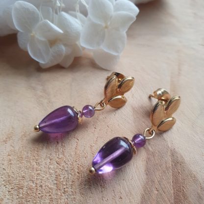Boucles d'oreilles en améthyste bijoux pierres naturelles lithothérapie minéraux