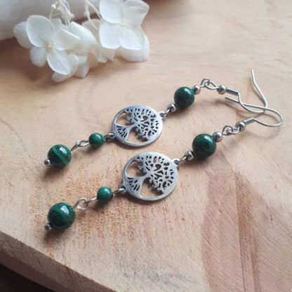 Boucles d'oreilles en malachite bijoux en pierres naturelles lithothérapie minéraux