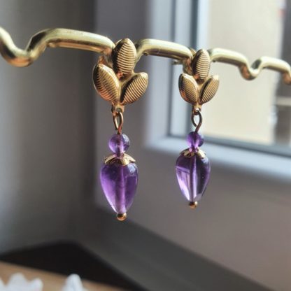 Boucles d'oreilles en améthyste bijoux pierres naturelles lithothérapie minéraux