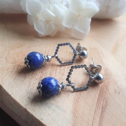 Boucles d'oreilles en lapis lazuli bijoux pierres naturelles lithothérapie