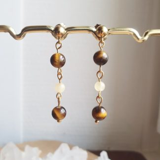 Boucles d'oreilles en oeil de tigre et calcite jaune bijoux pierres naturelles lithothérapie minéraux